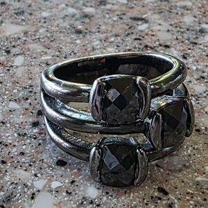 Gun Metal Band With Black Stone Ring Size 7.5